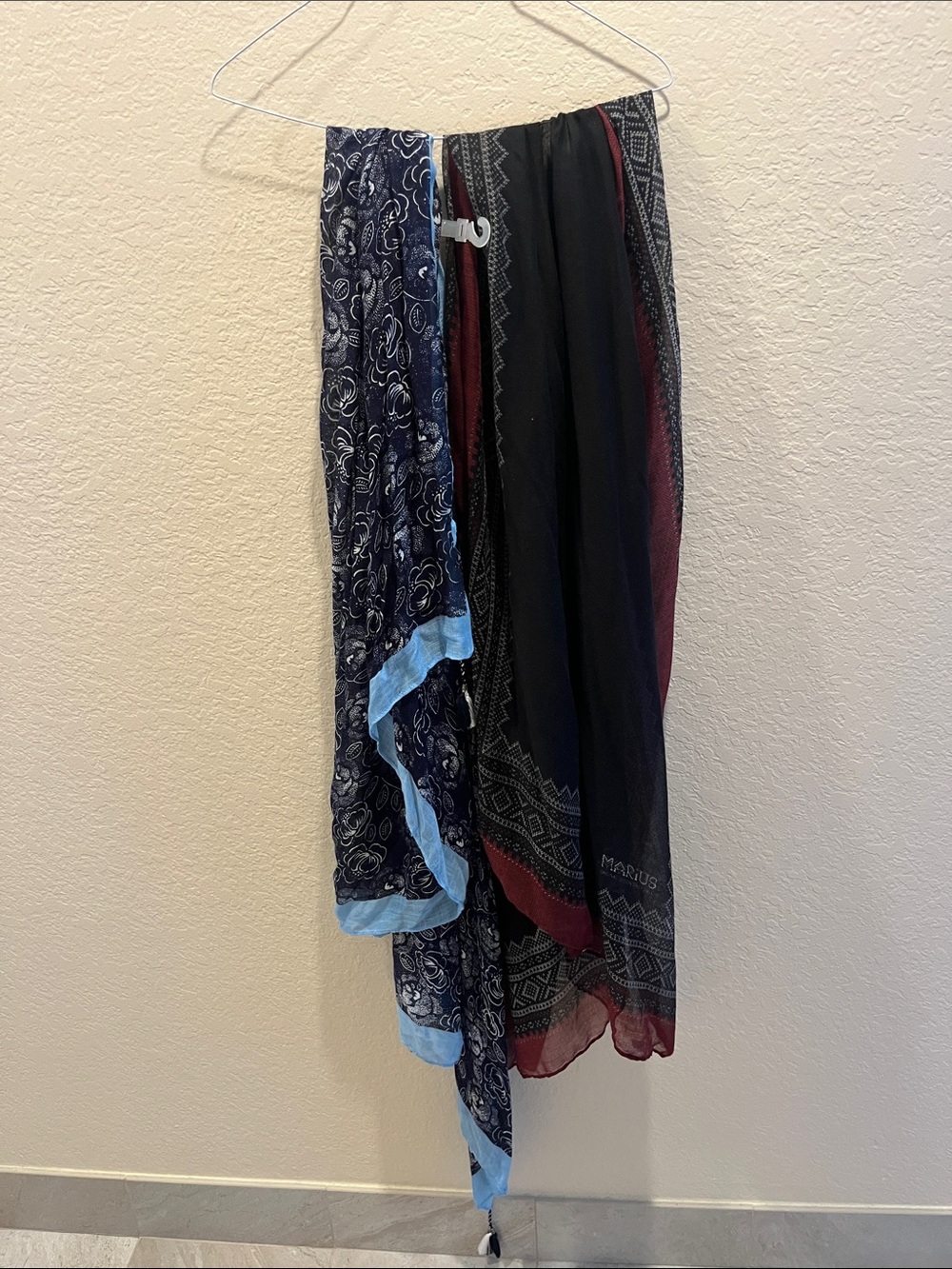 Merona Navy, Black and Burgundy Patterned Lightweight Scarf